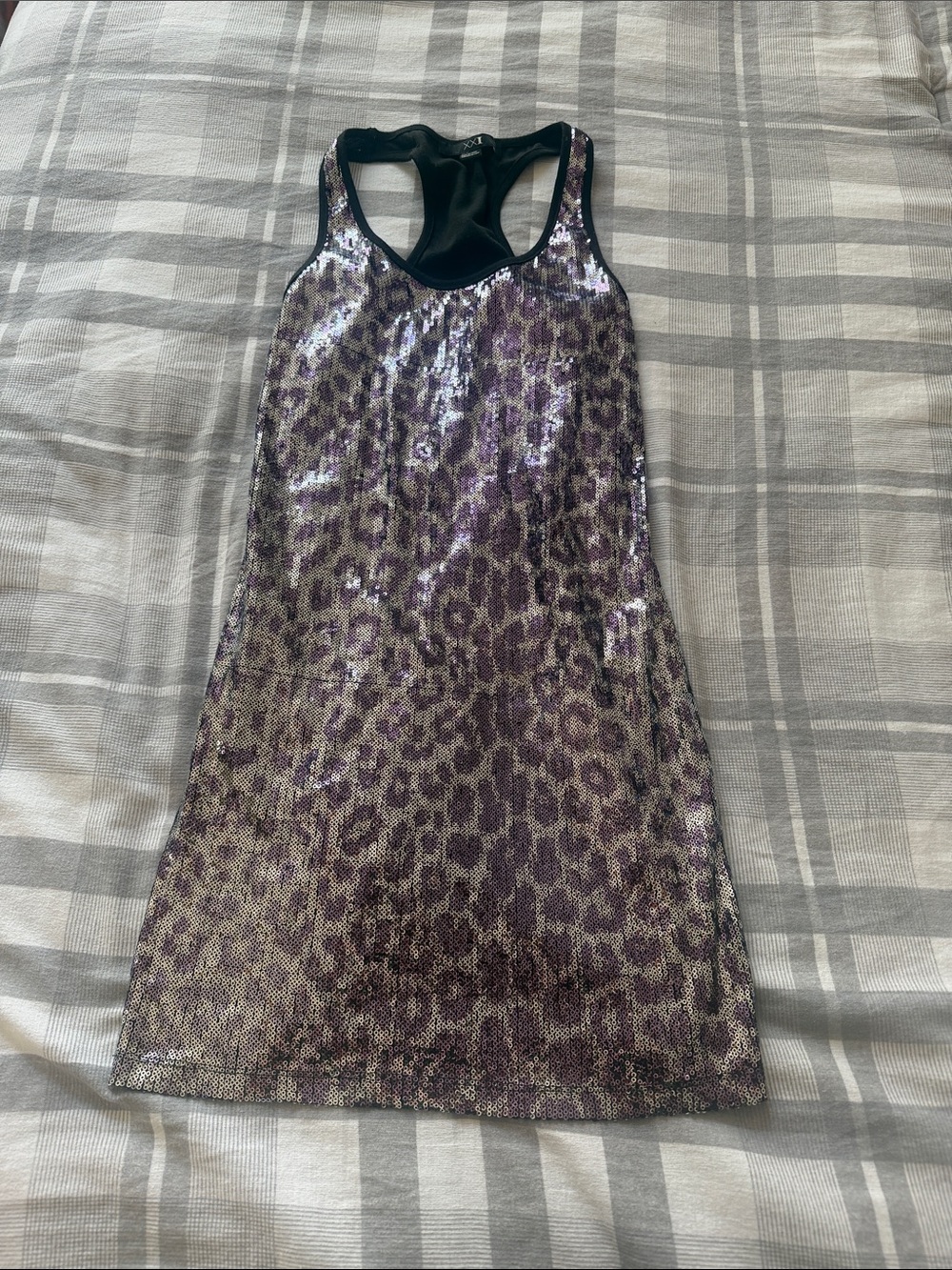 Sequin Leopard Print Racerback Dress - Purple & Black